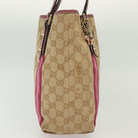 GUCCI GG Canvas Sherry Line Tote Bag Beige Gold Auth 140181 - Picture 5 of 16